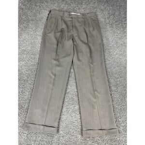 Stafford Performance Dress Pants Mens 38x32 Beige Microfiber Pleated Classic Fit